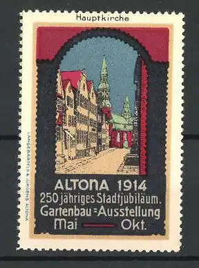 Reklamemarke Altona, Gartenbau-Ausstellung 1914, Ansicht der Hauptkirche