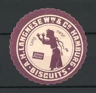 Reklamemarke Langnese Biscuits, A. H. Langnese Ww. & Co., Hamburg, Mädchen schneidet eine Grimasse