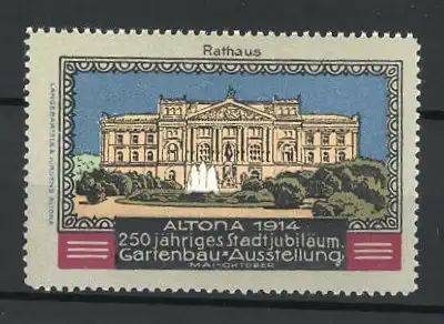 Reklamemarke Altona, Gartenbau-Ausstellung 1914, Ansicht des Rathauses