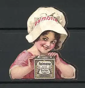 Reklamemarke Palmona feinste Pflanzen-Butter-Margarine, niedliches Mädchen mit Kochmütze
