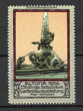 Reklamemarke Altona, Gartenbau-Ausstellung 1914, Ansicht des Stuhlmannbrunnens