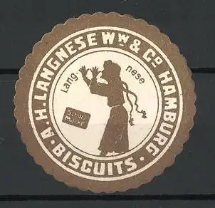 Reklamemarke Biscuits von A. H. Langnese W. & Co., Hamburg, Mädchen schneidet eine Grimasse