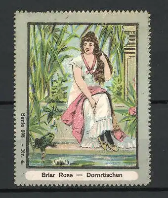 Reklamemarke Märchen-Serie 308, Bild 4, Dornröschen / Briar Rose, mit Frosch am Ufer sitzend