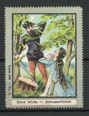 Reklamemarke Märchen-Serie 308, Bild 2, Schneewittchen / Snow White, mit Jäger im Wald