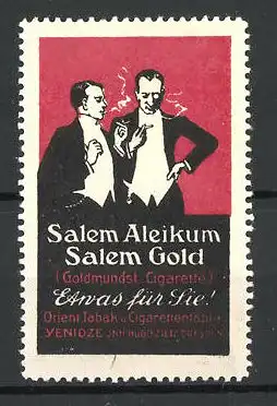 Reklamemarke Salem Aleikum & Salem Gold, Orient. Tabak und Cigarettenfabrik Yenidze, Dresden, Herren mit Zigaretten