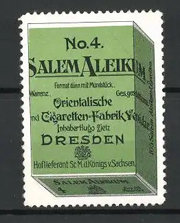 Reklamemarke Salem Aleikum No. 4, Orientalische Cigarren- und Cigaretten-Fabril Yenidze Dresden, Verpackung