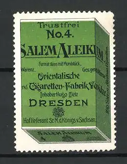 Reklamemarke Salem Aleikum Cigaretten, Orientalische Cigarren- und Cigarettenfabrik Yenidze, Dresden