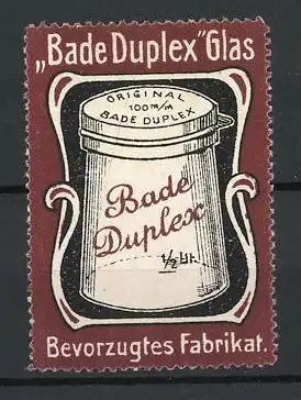 Reklamemarke Bade Duplex Glas, 1 /2 Liter Gefäss