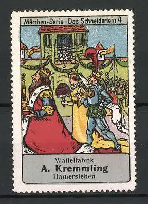 Reklamemarke Märchen-Serie: Das Schneiderlein, Bild 4, Waffelfabrik A. Kremmling, Hamersleben