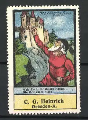 Reklamemarke Sage-Serie: Des Sängers Fluch, Bild 9, Knappe blickt zum Schloss