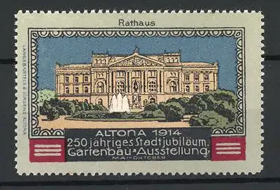 Reklamemarke Altona, Gartenbau-Ausstellung 1914, Ansicht des Rathauses