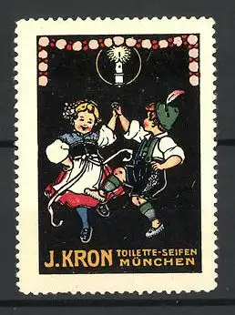 Reklamemarke Toiletten-Seifen von J. Kron, München, Paar tanzt in Tracht