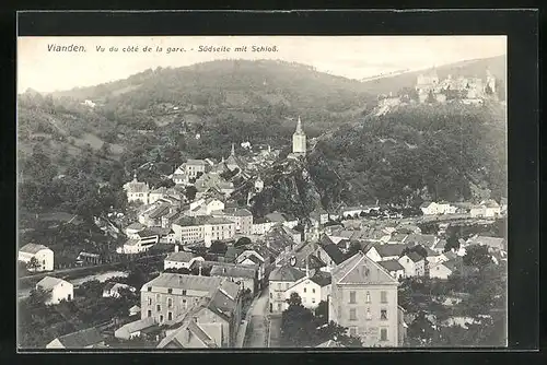 AK Vianden, Vue du coté de la gare, Südseite mit Schloss