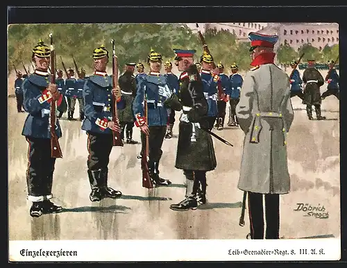 Künstler-AK Döbrich-Steglitz: Einzelexerzieren, Leib-Grenadier-Regt. 8
