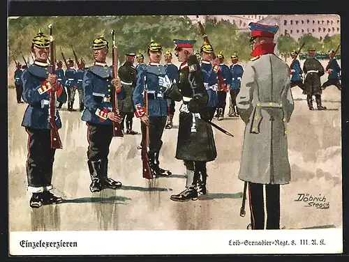 Künstler-AK Döbrich-Steglitz: Einzelexerzieren, Leib-Grenadier-Regt. 8