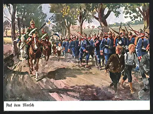 Künstler-AK Döbrich-Steglitz: Auf dem Marsch, Bayr. Leib-Regt.