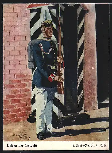 Künstler-AK Döbrich-Steglitz: 4. Garde-Regt. z. F., Posten vor Gewehr