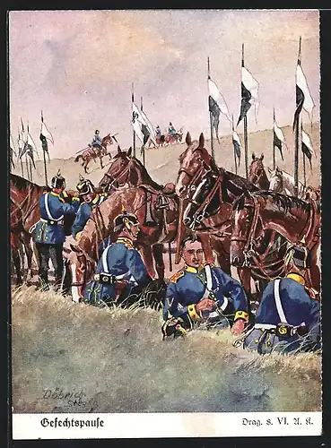 Künstler-AK Döbrich-Steglitz: Gefechtspause, Drag. 8