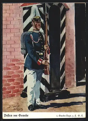 Künstler-AK Döbrich-Steglitz: 4. Garde-Regt. z. F., Posten vor Gewehr