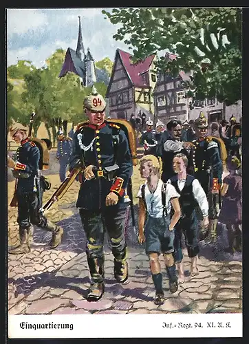 Künstler-AK Döbrich-Steglitz: Einquartierung, Inf.-Regt. 94