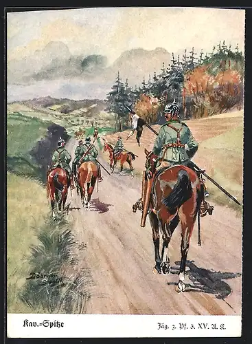 Künstler-AK Döbrich-Steglitz: Kavallerie-Spitze, Soldaten zu Pferd