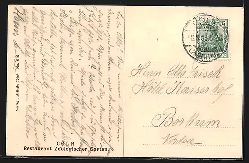 AK Köln, Restaurant Zoologischer Garten, Innenansicht