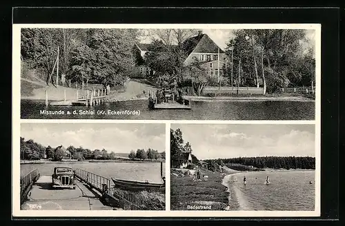AK Missunde a. d. Schlei, Fähre, Partie am Badestrand
