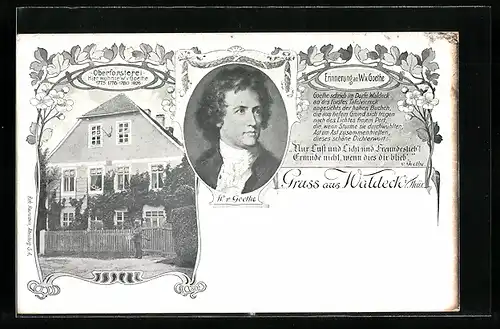 AK Waldeck, Oberförsterei, Goethe, Porträt und ehem. Wohnhaus