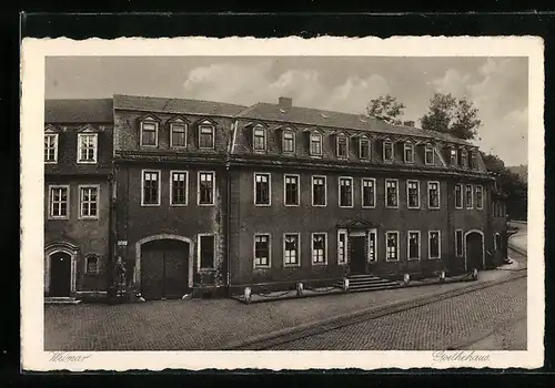 AK Weimar, Goethehaus mit Strassenpartie