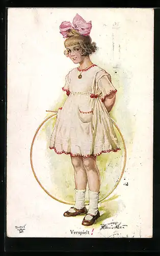 Künstler-AK Hans Leu: Verspieltes Mädchen mit Reifen