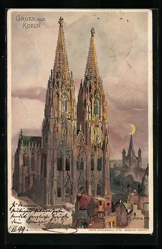 Künstler-AK C. Pfaff: Köln, Der Kölner Dom im Abendlicht