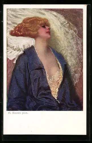 Künstler-AK H. Krenes: Träumerei. Junge Frau beim Tagträumen