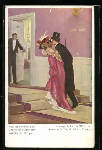 Künstler-AK Robert Schiff: Moderne Barmherzigkeit. Obdachlose beherbergen.