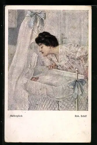 Künstler-AK Robert Schiff: Mutter bei ihrem Baby an der Wiege