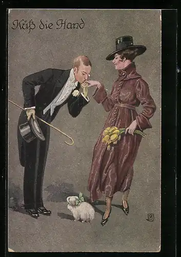 Künstler-AK Felix Schulze: Herr küsst der Dame die Hand