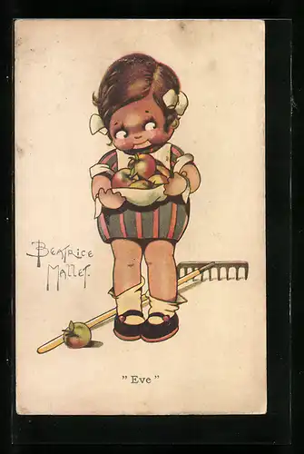 Künstler-AK Beatrice Mallet: Mädchen mit einer Schale Äpfel