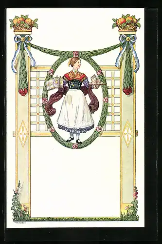 Künstler-AK Fritz Quidenus: Kellnerin in Tracht