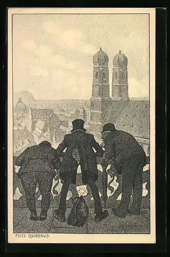 Künstler-AK Fritz Quidenus: München, Deutsche Lehrerversammlung 1900, Blick zur Frauenkirche
