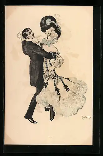Künstler-AK Simplicissimus, sign. Ferdinand von Reznicek: Elegantes Paar beim Tanz