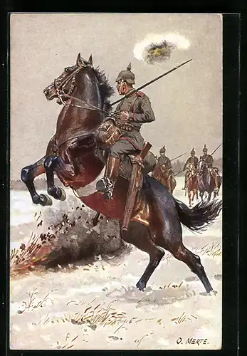 Künstler-AK O. Merte: Soldat mit Pickelhaube zu Pferd