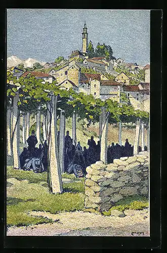 Künstler-AK Carl Moos: Pergolato Nelticino Meridionale