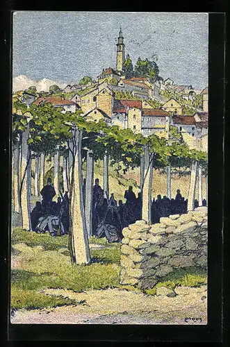 Künstler-AK Carl Moos: Pergolato Nelticino Meridionale