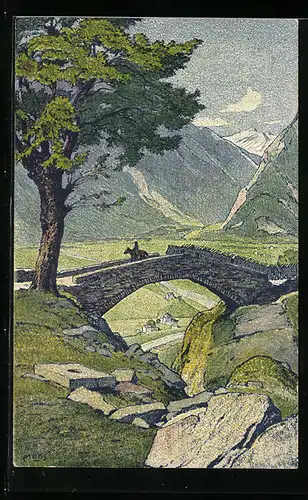 Künstler-AK Carl Moos: Ponte nel Ticino Settentrionale, Ortsansicht, Brücke