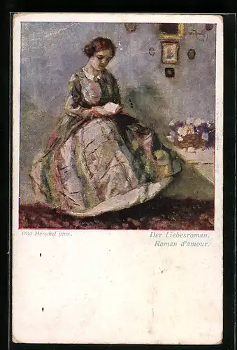 Künstler-AK Otto Herschel: Mädchen liest Liebesroman