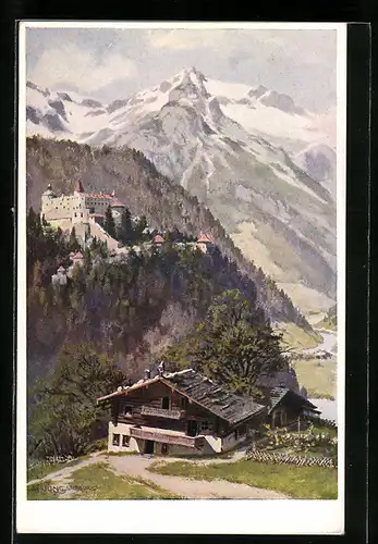 Künstler-AK Hohenwerfen, Feste Hohenwerfen erhebt sich auf hohem Felskegel