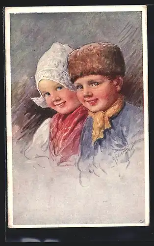 Künstler-AK Karl Feiertag: Kleines Holländer-Paar in Tracht