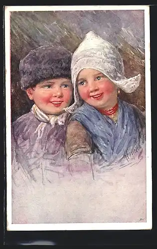 Künstler-AK Karl Feiertag: Holländisches Kinderpaar in Tracht