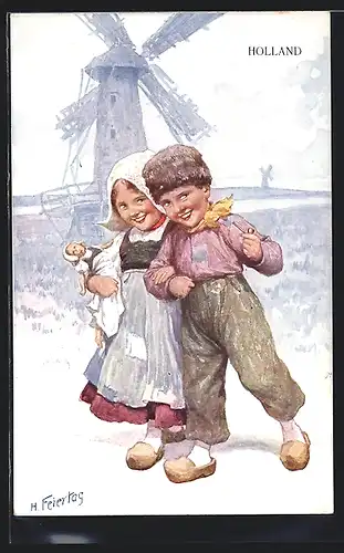 Künstler-AK Karl Feiertag: Kleines niederländisches Paar