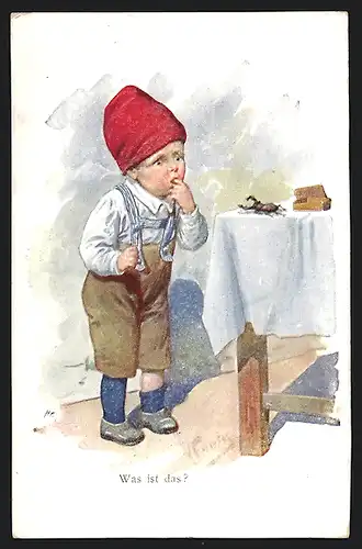 Künstler-AK Karl Feiertag: Junge beobachtet einen Hirschkäfer