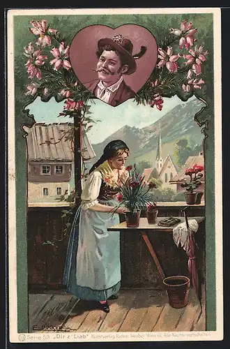 Künstler-AK E. Döcker: Dir z` Liab, Frau denkt an verstorbenen Mann